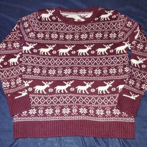 Burgundy Reindeer Sweater Medium